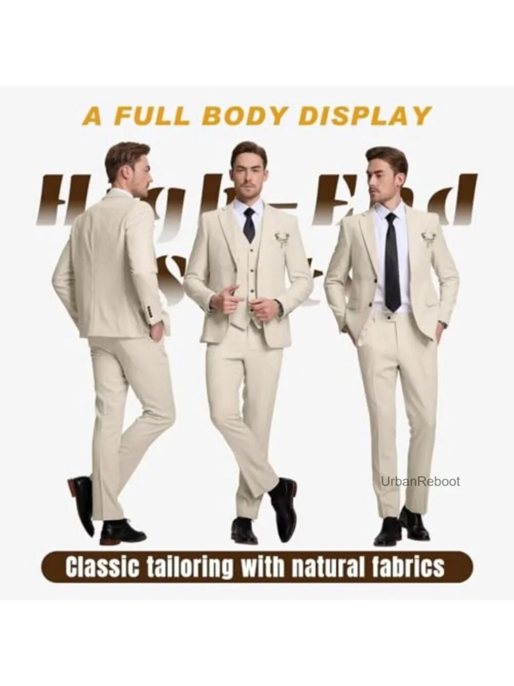 Men's 3PC Linen Suit Wedding Slim Fit Blazer Vest Pant